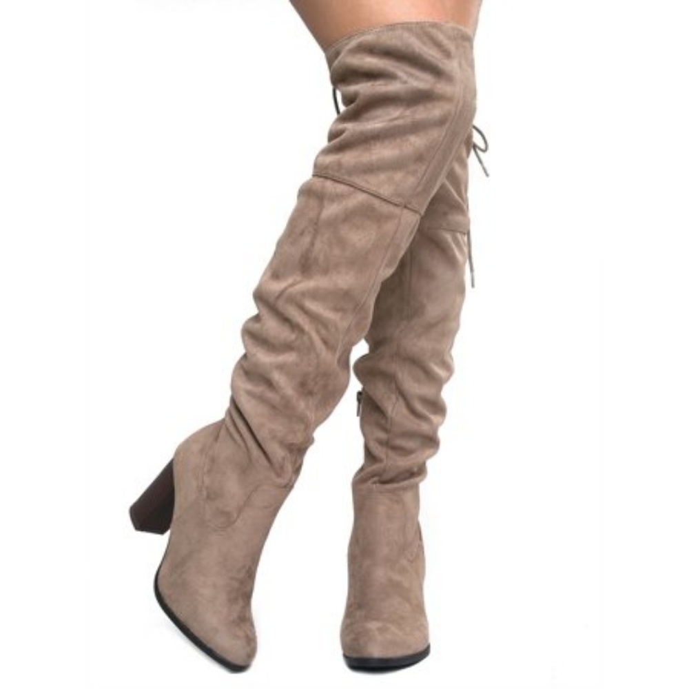 🍁 Taupe Over The Knee Heel Boots Fall Boots - Picture 2 of 8